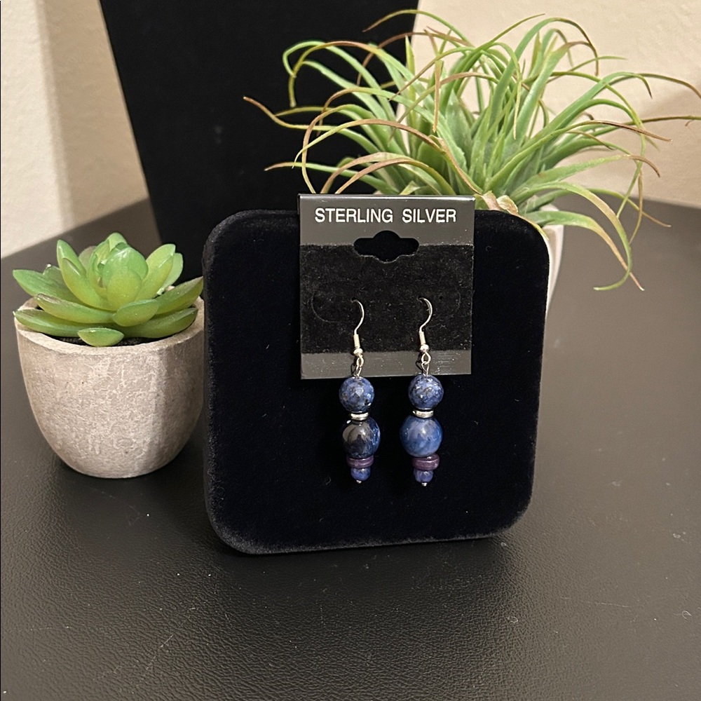 Sterling Silver Blue/Purple Beaded Earrings